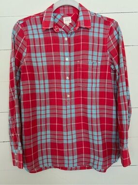 J. Crew Red and Light Blue Plaid Button-Down Shirt, 100% Cotton Size XXS